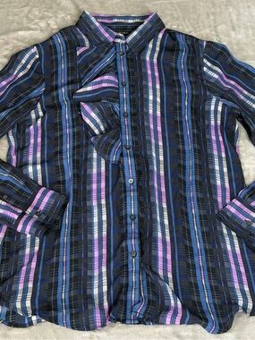 Banana Republic Dillon Shirt Womens Medium Plaid Ruffled Long Sleeve Peasant NEW